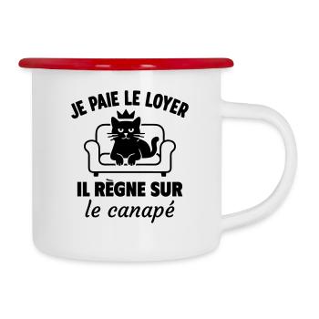Chat humour Roi du canap - Tasse émaillée - blanc/rouge - Droite