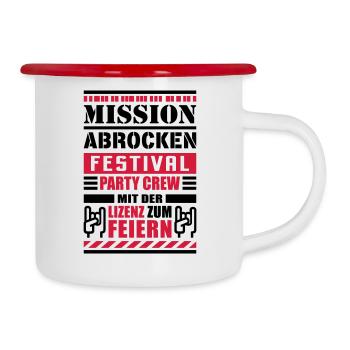Mission Abrocken (Schriftzug) - Emaille-Tasse - Weiß/Rot - Rechts