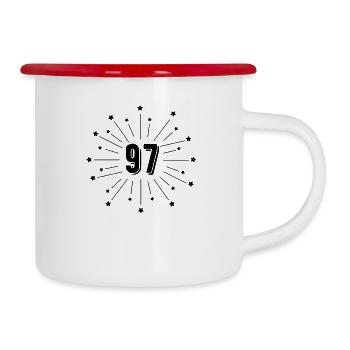 97. Sterngeburtstag - Geschenk zum 97-jährigen Jubiläum - Emaille-Tasse - Weiß/Rot - Rechts