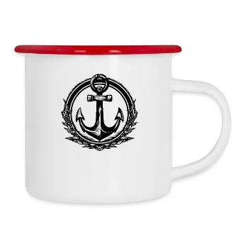 Anker Boot Schiff Nautik - Emaille-Tasse - Weiß/Rot - Rechts