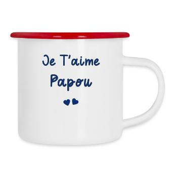 Je t'aime papou - Tasse émaillée - blanc/rouge - Droite