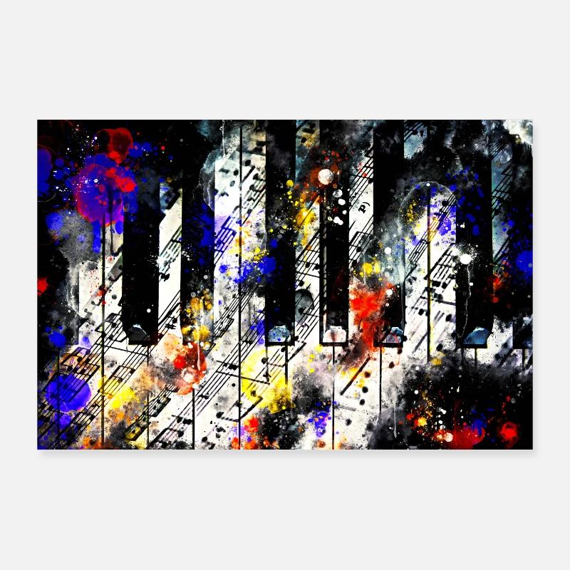 Touches de piano et modèle de partition musicale wsstd Poster 90 x 60 cm