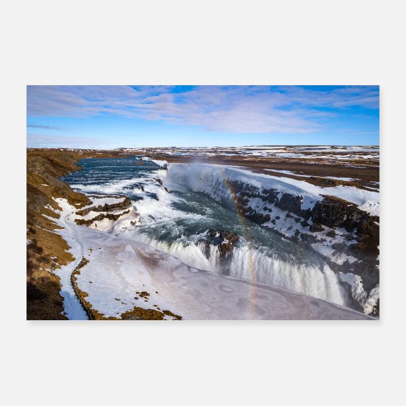Cascade de Gullfoss avec arc-en-ciel, Islande Poster 90 x 60 cm