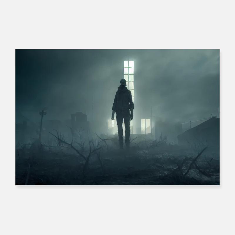 Lonely zombie in a post-apocalyptic world Poster 36" x 24" (90x60 cm)