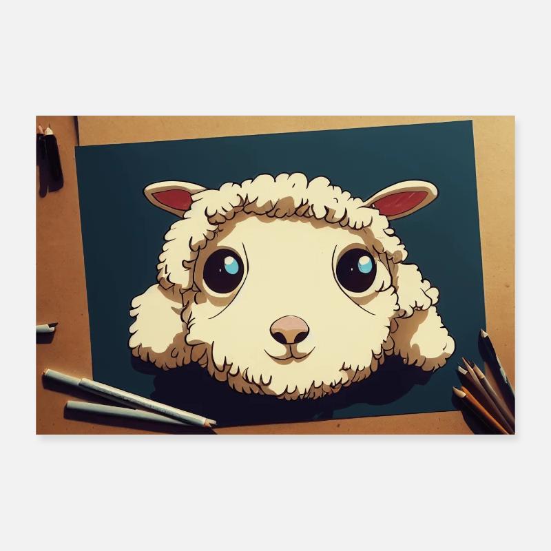 Süßes Schaaf mit Buntstiften gemalt Poster 90x60 cm