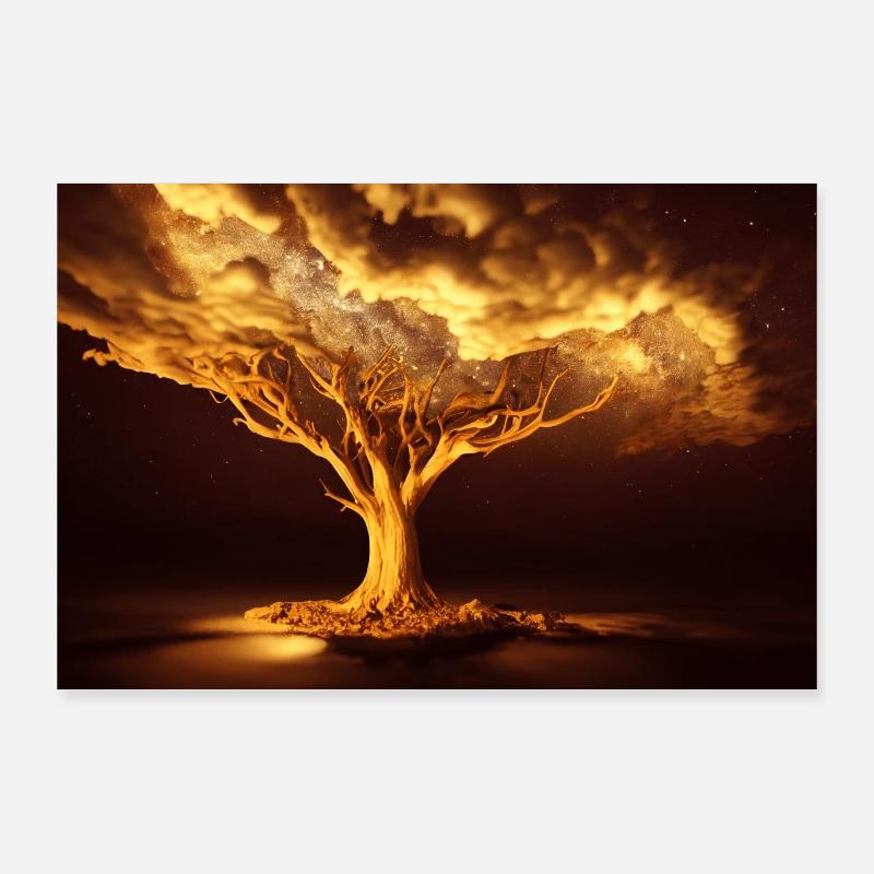 Goldener Baum mit Milchstraße Poster 90x60 cm