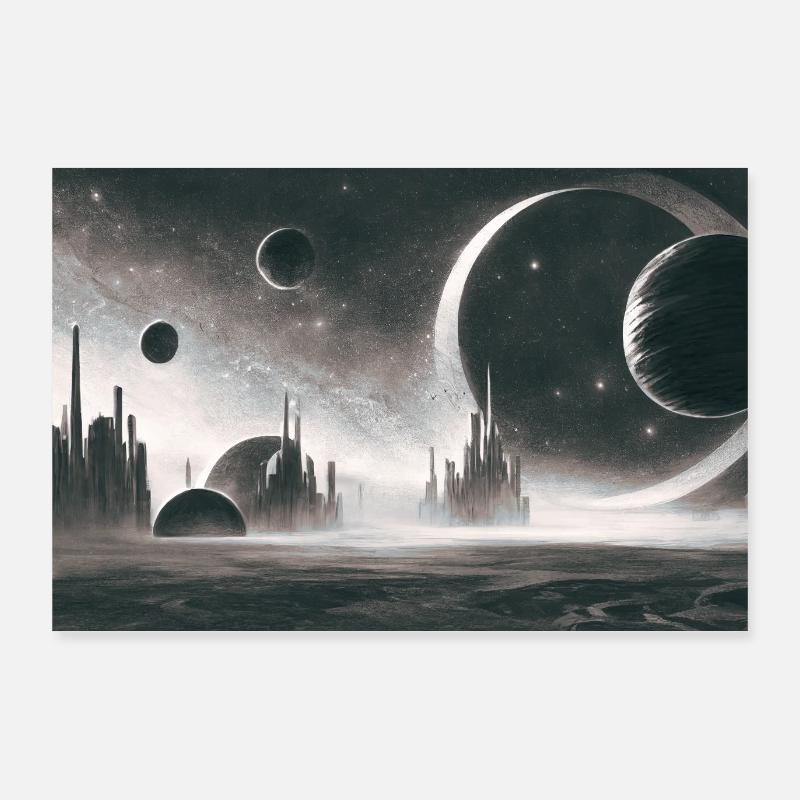 Digital art from a planet with a moon Poster 36" x 24" (90x60 cm)