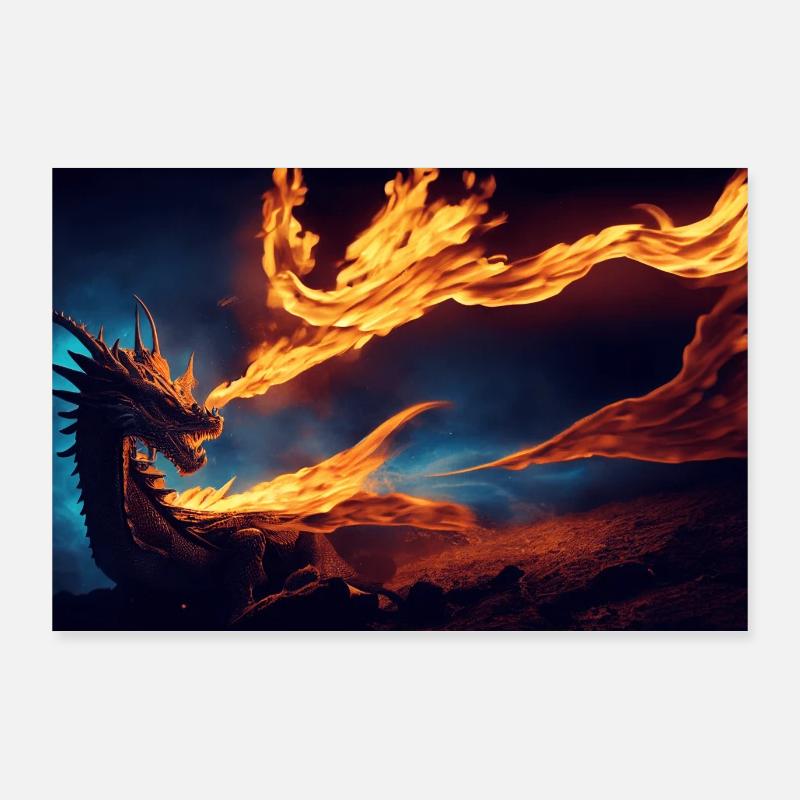 Dragon plays with fire Poster 36" x 24" (90x60 cm)