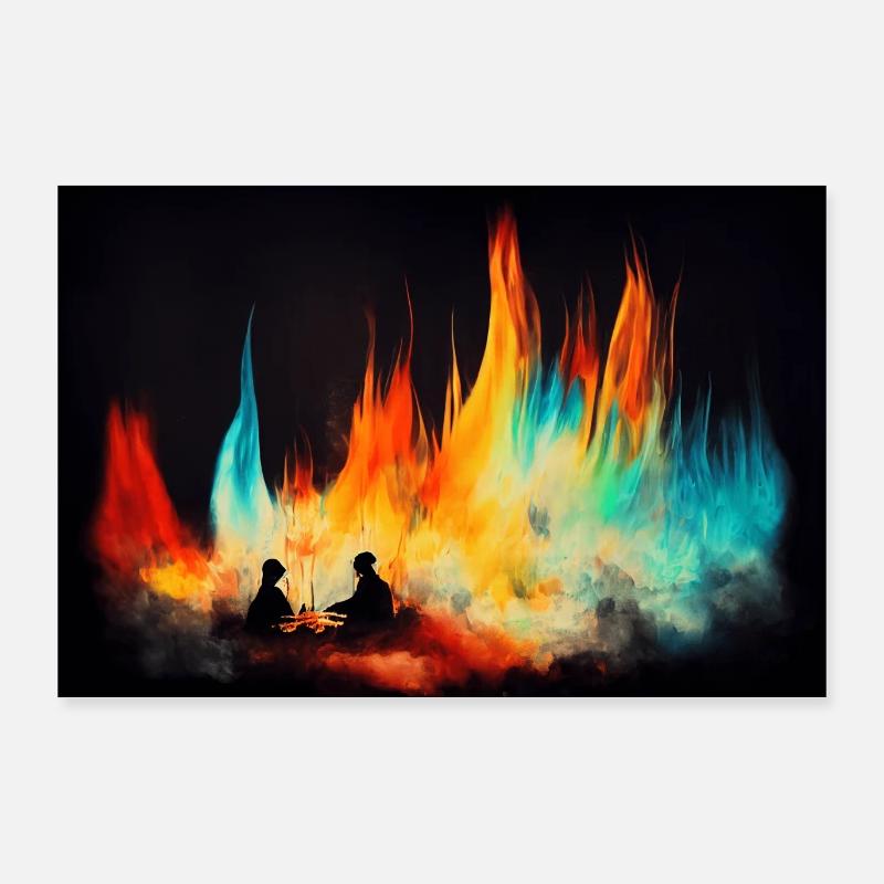 Feu de camp coloré Poster 90 x 60 cm