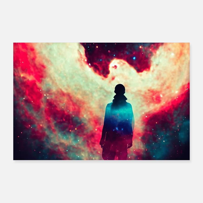 Silhouette mit Kosmischer Explosion Poster 90x60 cm