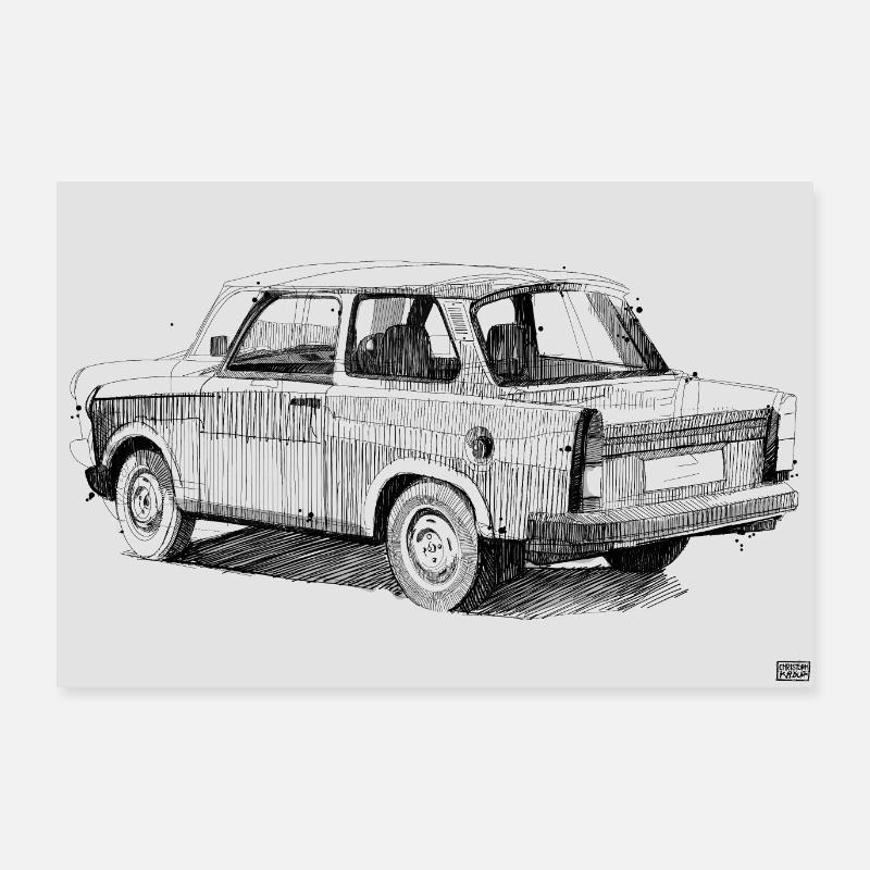 Trabant dessiné à la main Poster 90 x 60 cm
