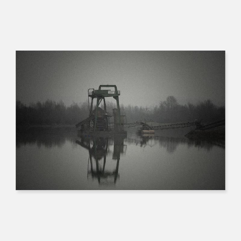 Industrial Style Baggersee black white retro Poster 36" x 24" (90x60 cm)