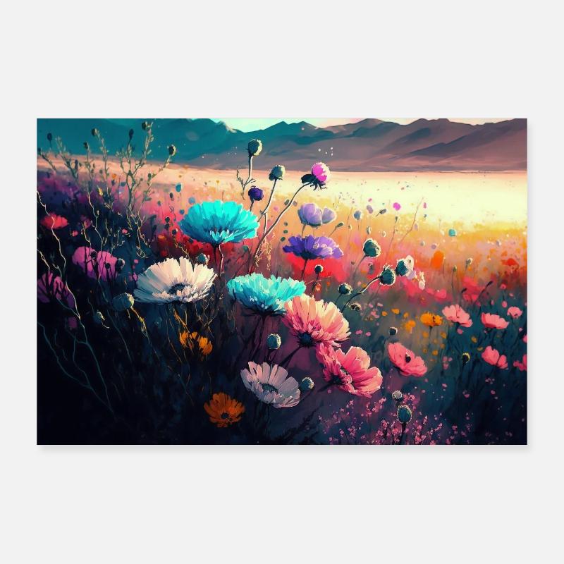 Gemälde einer Blumenwiese Poster 90x60 cm