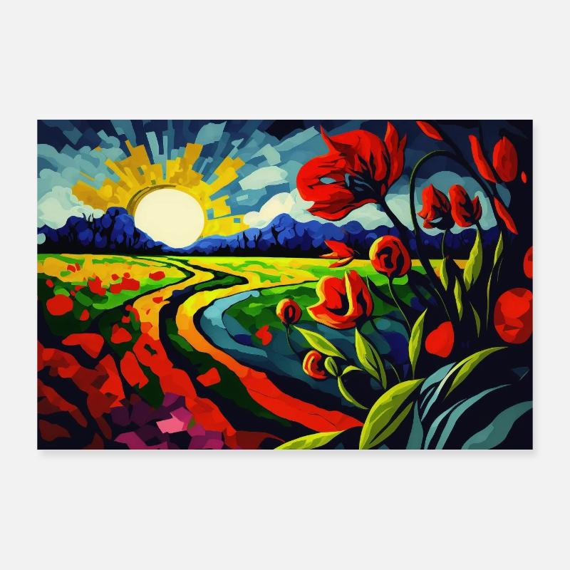 Blumengemälde, Sonnenaufgang Poster 90x60 cm