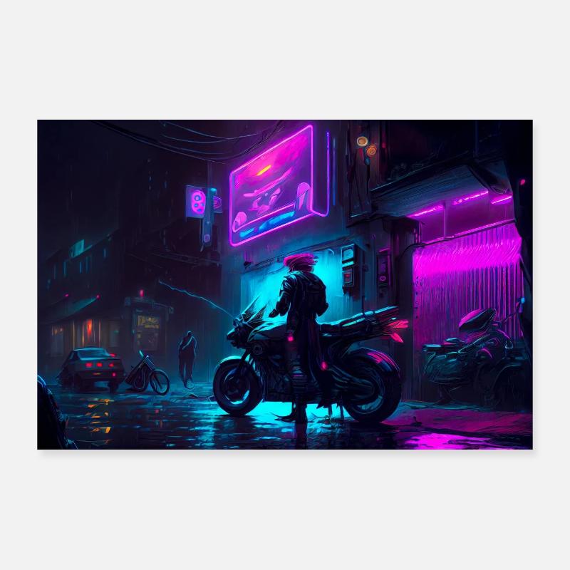Sci-fi Neon Kunst 11 - Poster 90x60 cm - Weiß