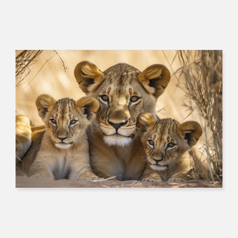Leonessa e i suoi bambini - Poster 90x60 cm - bianco