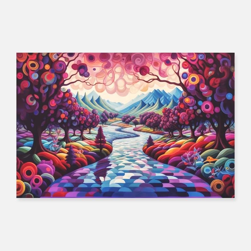 Abstract psychedelic mountain river landscape Poster 36" x 24" (90x60 cm)