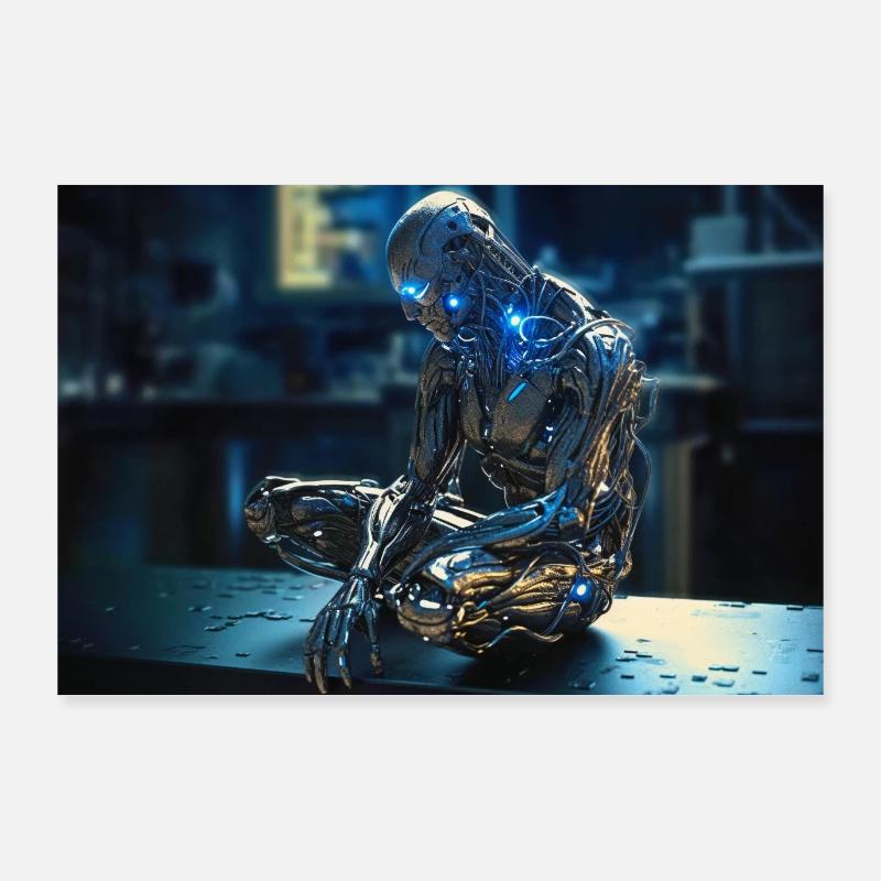 Denkender Roboter - Android Sci-Fi Kunstdruck Poster 90x60 cm