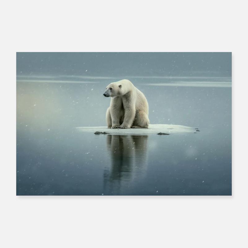 Emotionaler Eisbär auf schmelzendem Eis Poster 90x60 cm