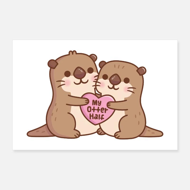Cute Otters Hugging A Heart My Otter Half Funny Pu Poster 36" x 24" (90x60 cm)