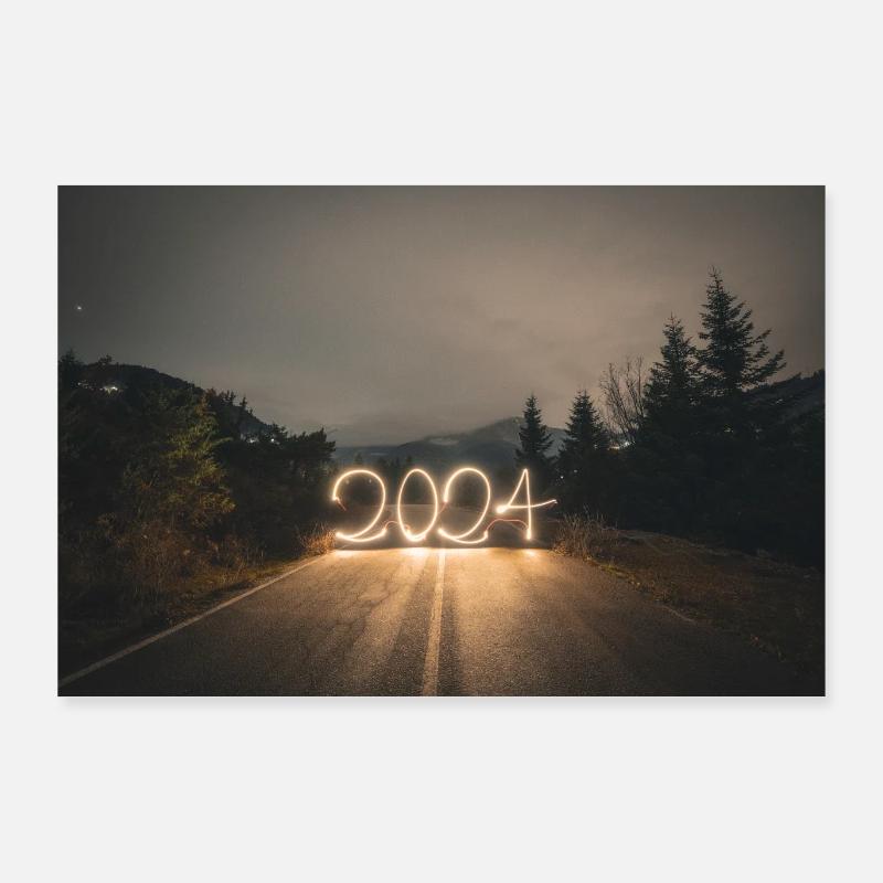 Année 2024 lightpaint Poster 90 x 60 cm