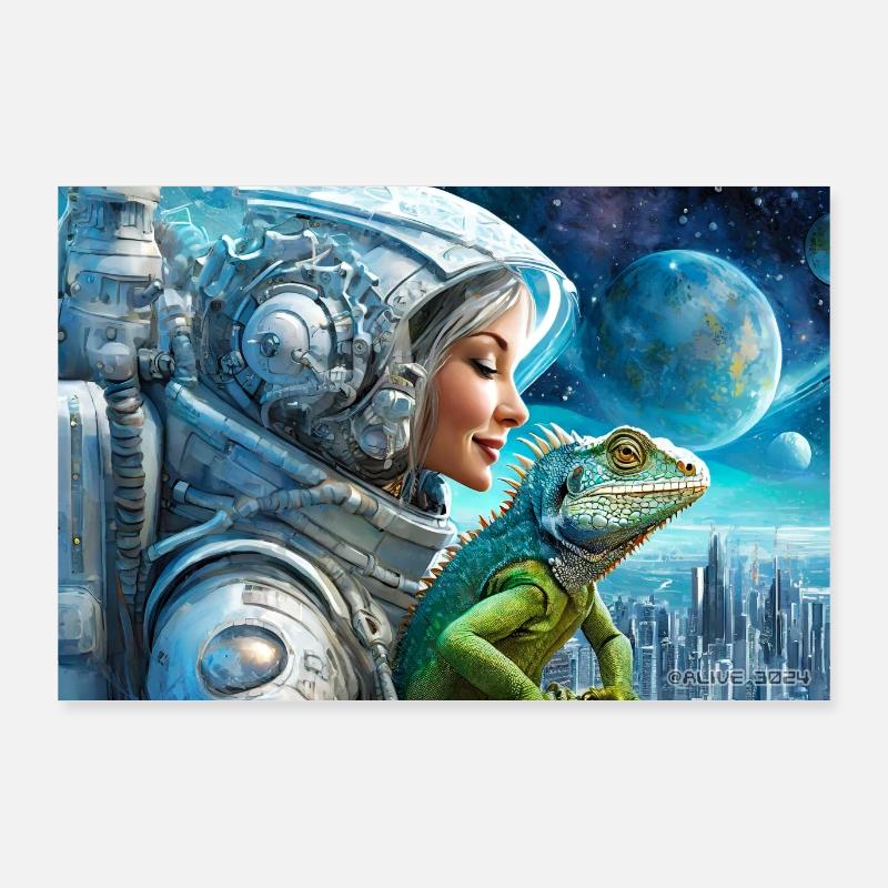 Schönes Mädchen und Eidechse Sci-Fi in ALIVE 3024 Poster 90x60 cm