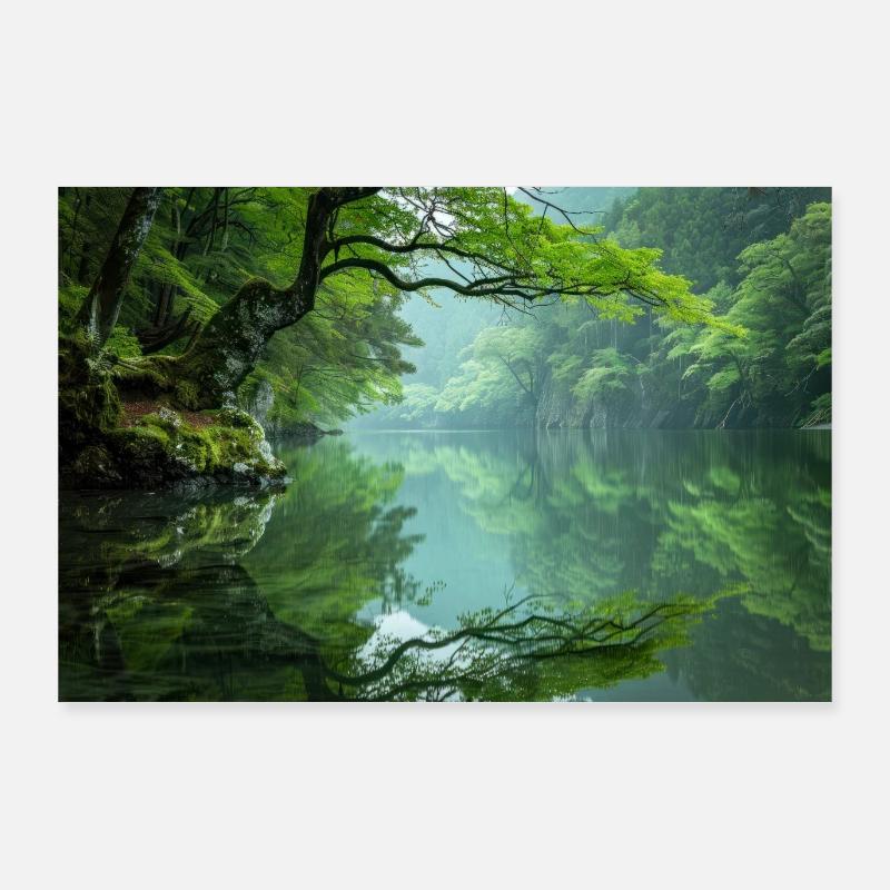 Tranquil Forest Reflection on Calm Lake Poster 36" x 24" (90x60 cm)