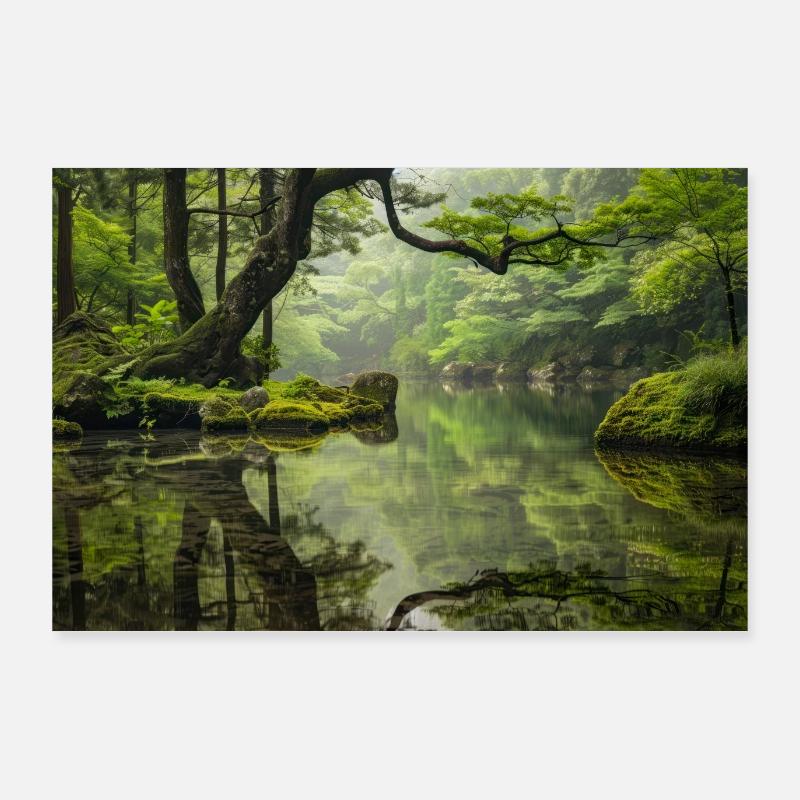 Tranquil Forest Pond with Reflections Poster 36" x 24" (90x60 cm)