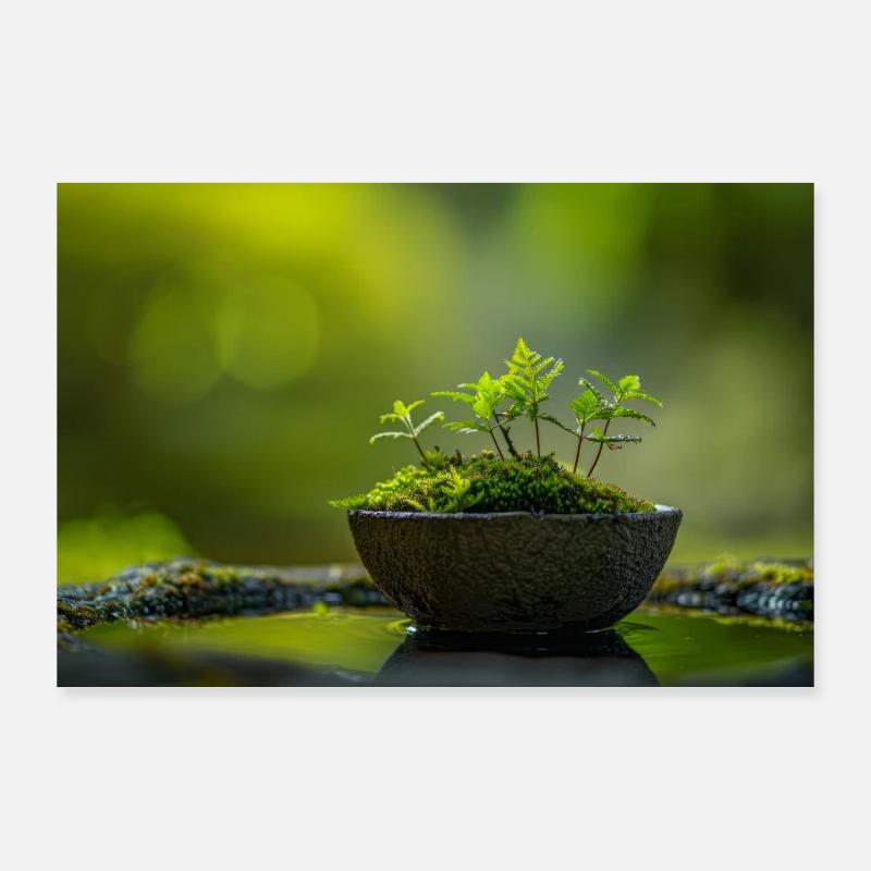 Miniatur-Moosgarten in Keramikschale Poster 90x60 cm