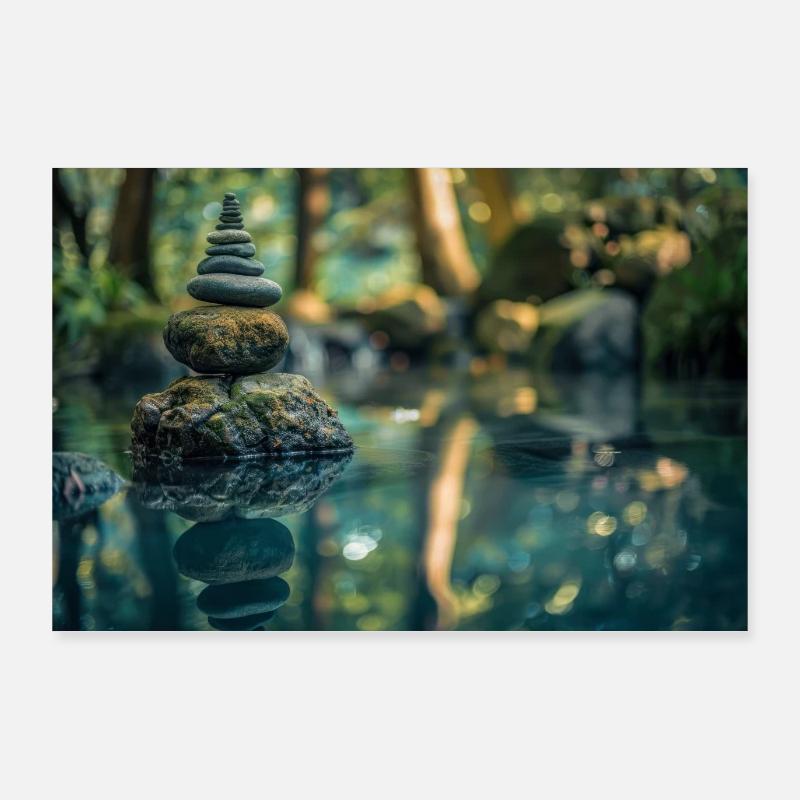 Zen Stone Stack Reflexion Kunst Poster 90x60 cm