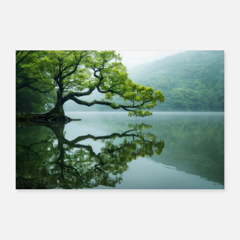 Majestic Tree Reflected in Tranquil Lake Poster 36" x 24" (90x60 cm)