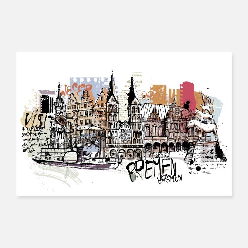 Bremen Skyline - Poster 90x60 cm - Weiß