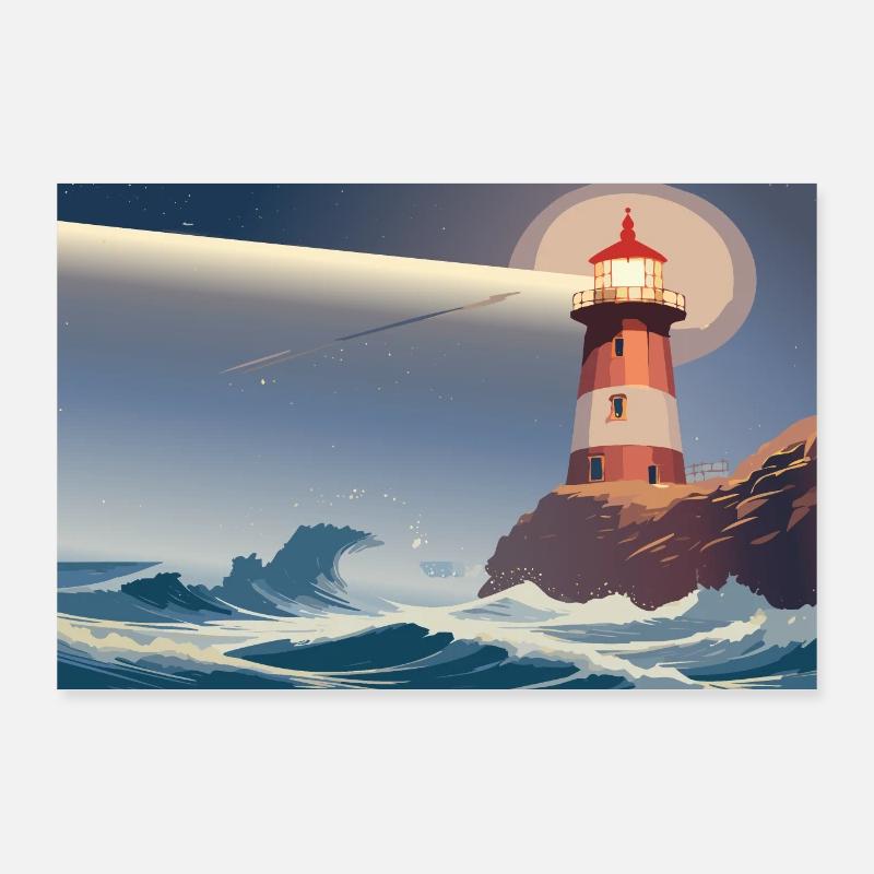 Phare la nuit Poster 90 x 60 cm