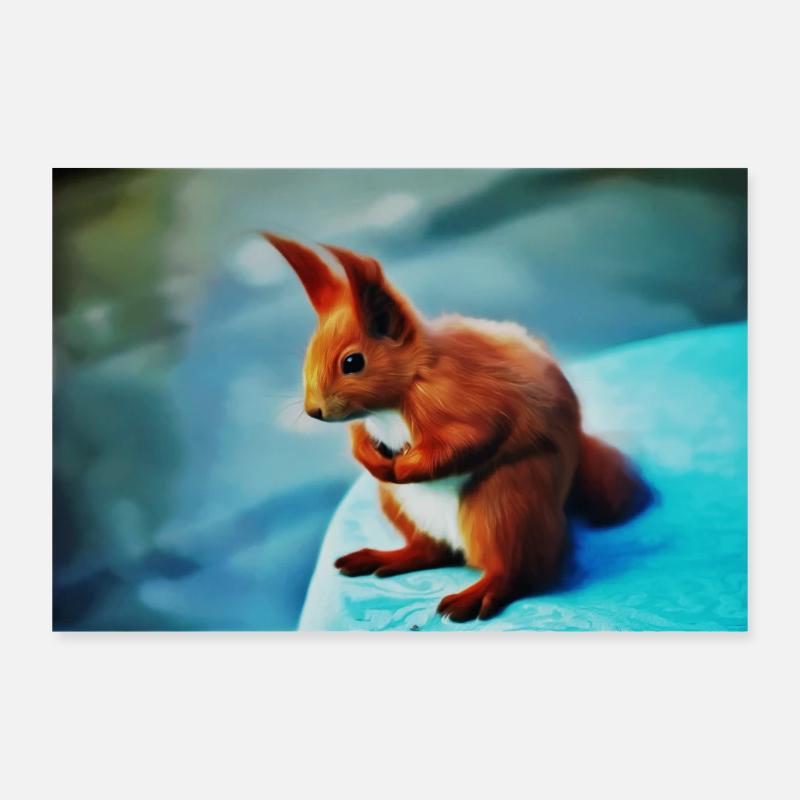Das Eichhörnchen sitzt auf dem Tisch Poster 90x60 cm