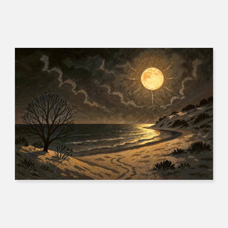 Lune sur la mer – Affiche atmosphérique Poster 90 x 60 cm