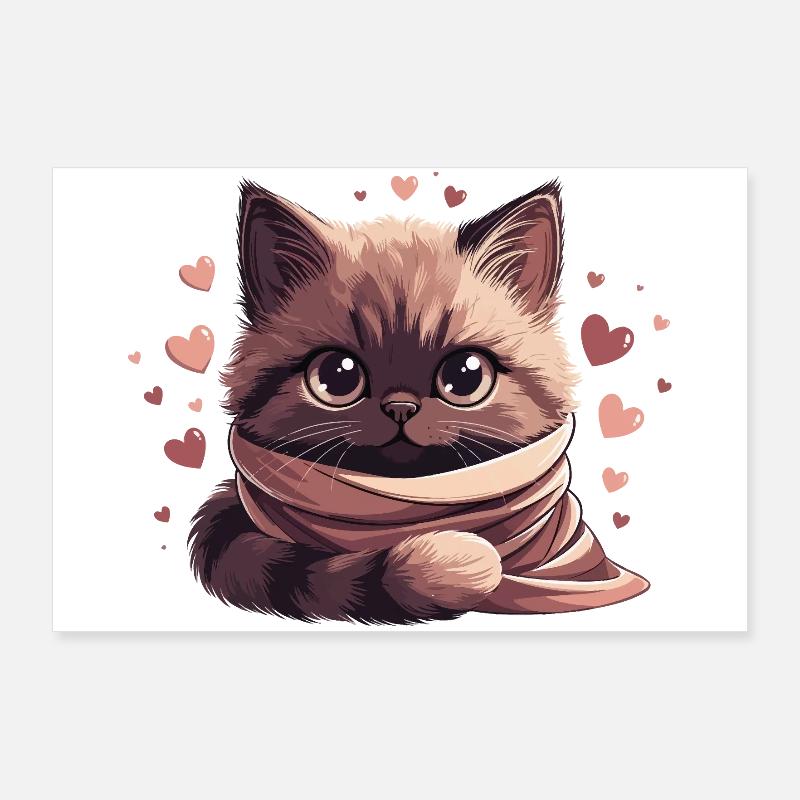 Gemütliches Kätzchen, eingewickelt in einen Schal Poster 90x60 cm