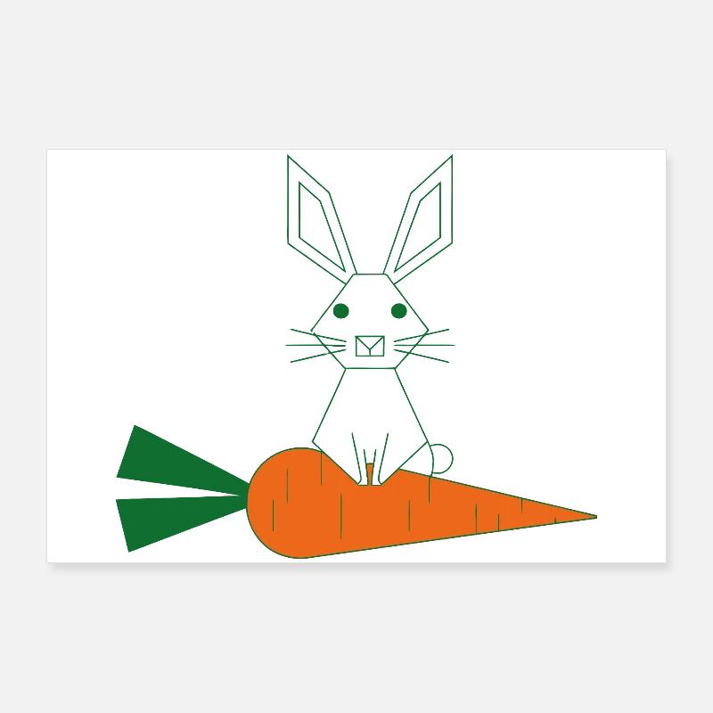 Green Rabbit Line Art with Carrot Poster 36" x 24" (90x60 cm)