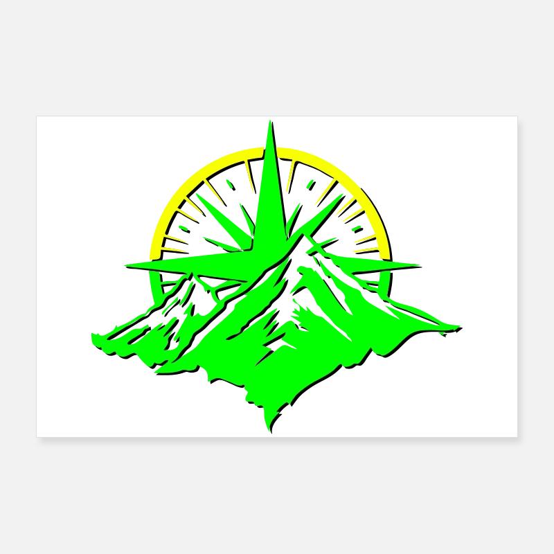 Compass With Mountain Silhouette Poster 36" x 24" (90x60 cm)