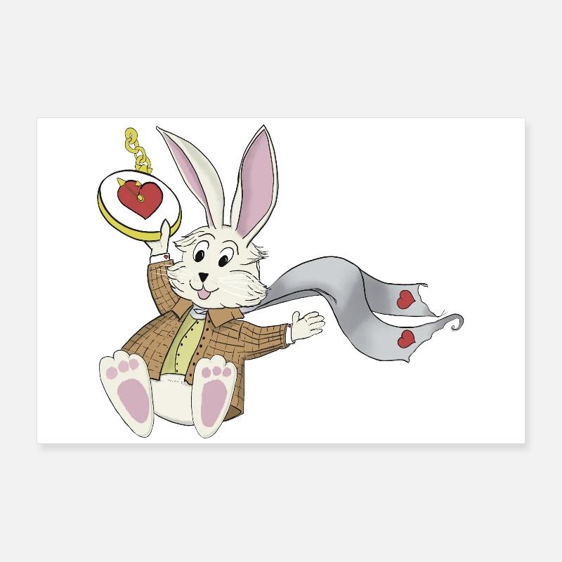 Late Again Clock Rabbit Poster 36" x 24" (90x60 cm)