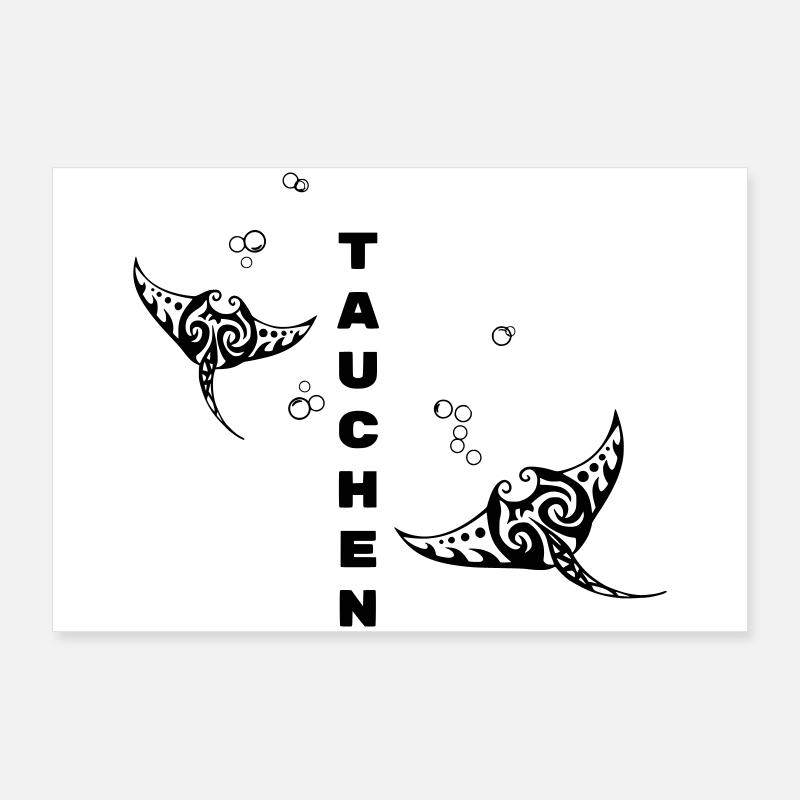 Plongée – Tribal Manta Rays Design Poster 90 x 60 cm