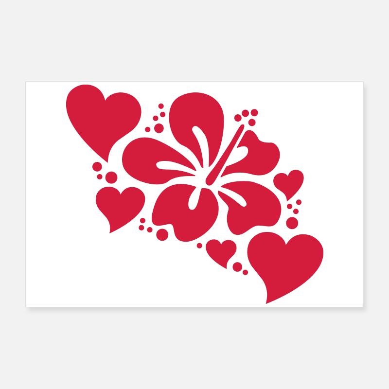 hibiscus avec des coeurs Poster 90 x 60 cm