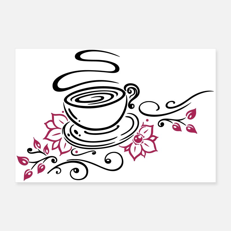 Tea, tea cup, tea time, cherry blossoms - Poster 36" x 24" (90x60 cm) - white