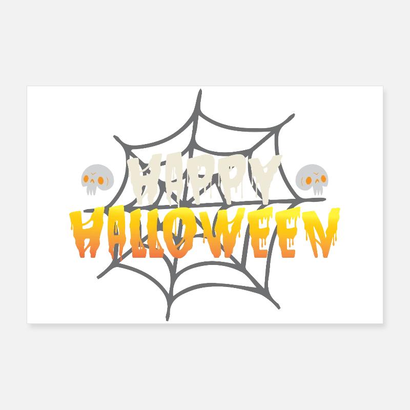 Joyeux Halloween avec toile d’araignée et crâne Poster 90 x 60 cm