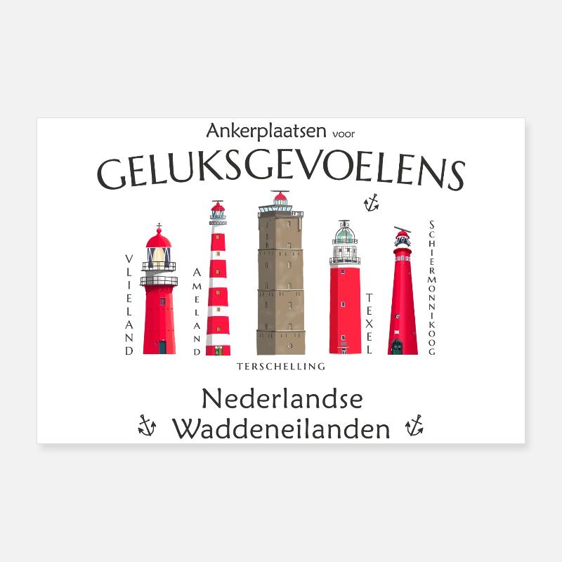 Ameland, Texel, Terschellingen Dessin à la main Poster 90 x 60 cm