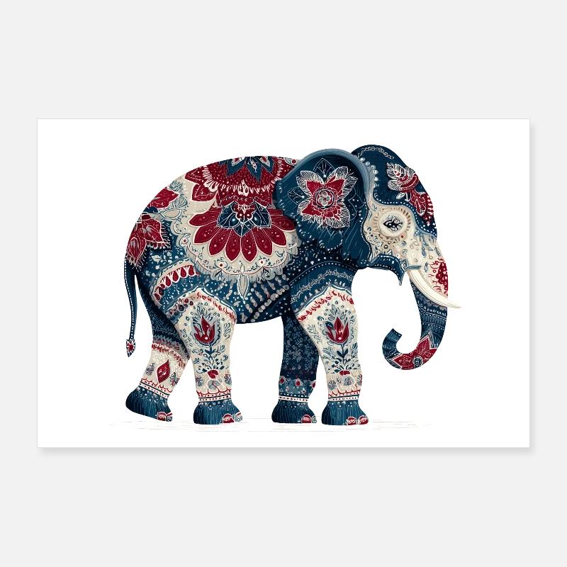 Indigoblauer Elefant Poster 90x60 cm