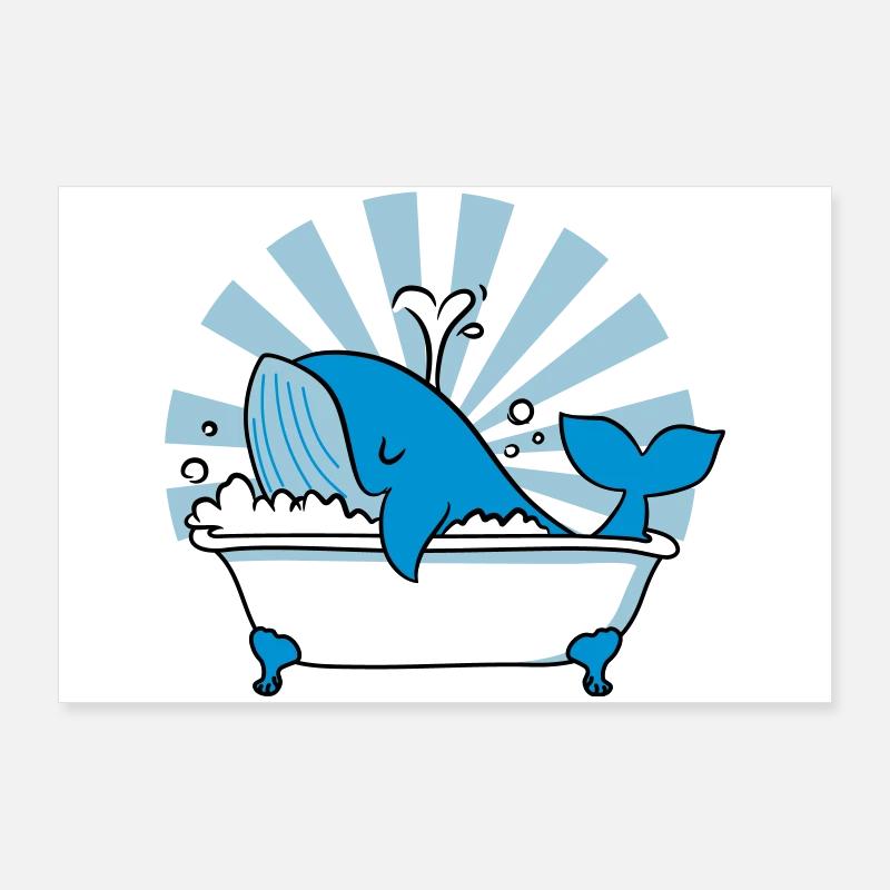 Whale in the Bathtub – Funny Ocean Design Poster 36" x 24" (90x60 cm)