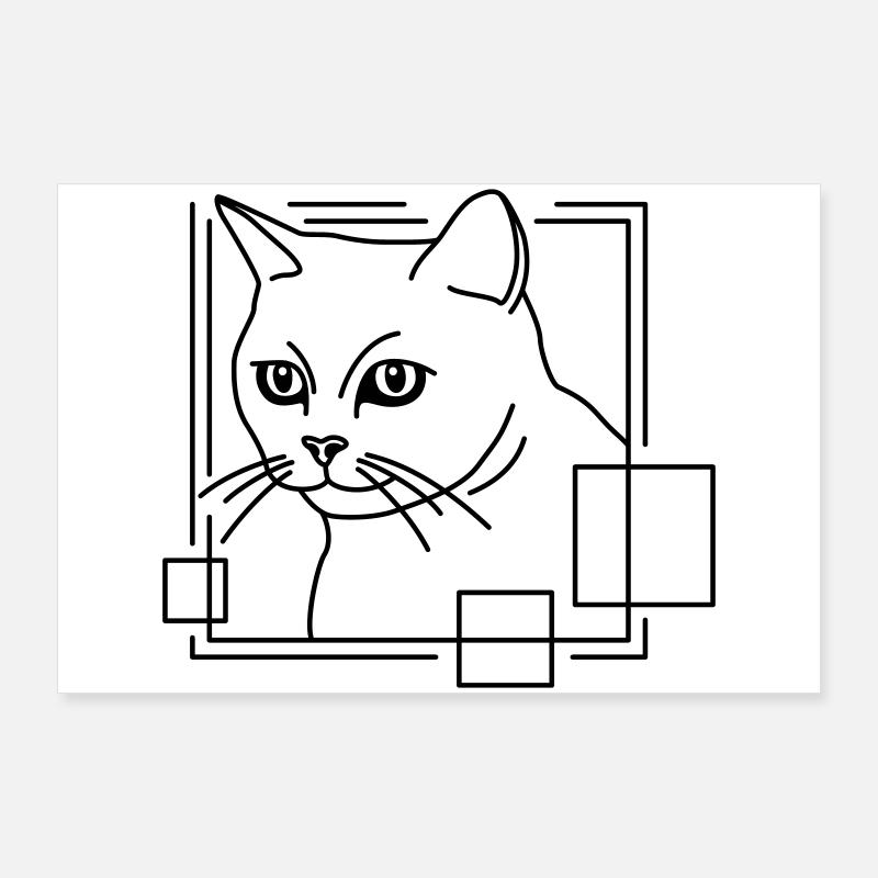 Katze in geometrischer Form - Line-Art-Design Poster 90x60 cm