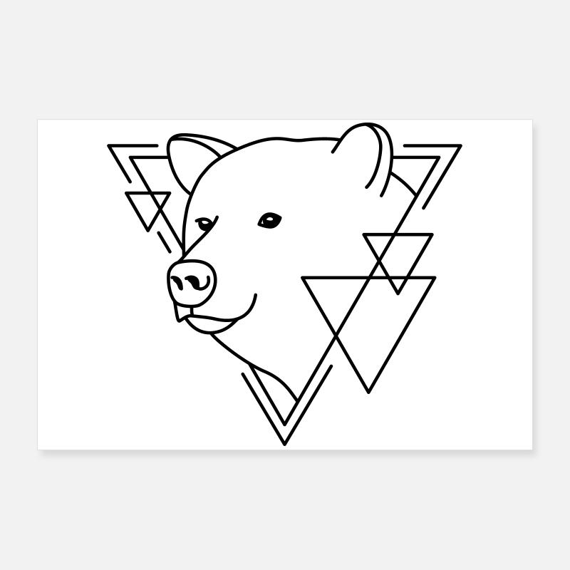 Bear in Geometric Shape - Line Art Design Poster 36" x 24" (90x60 cm)