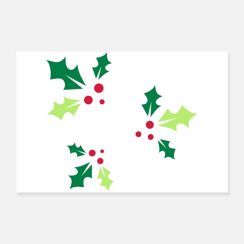 three holly branches with three red berries Poster 36" x 24" (90x60 cm)