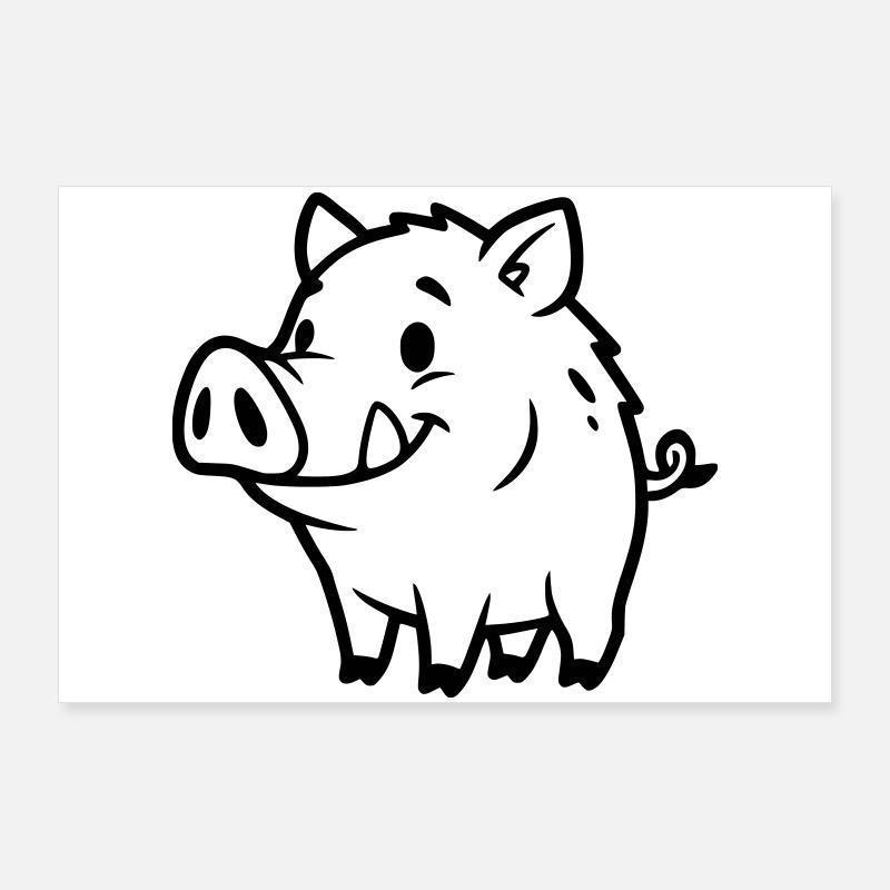 Wildschwein Comic Outline Ausmalen Poster 90x60 cm